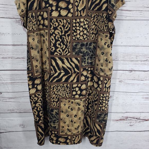 Sag Harbor Woman Black Brown Mixed Print Short Sleeve Midi Dress Size 26W - Picture 5 of 13